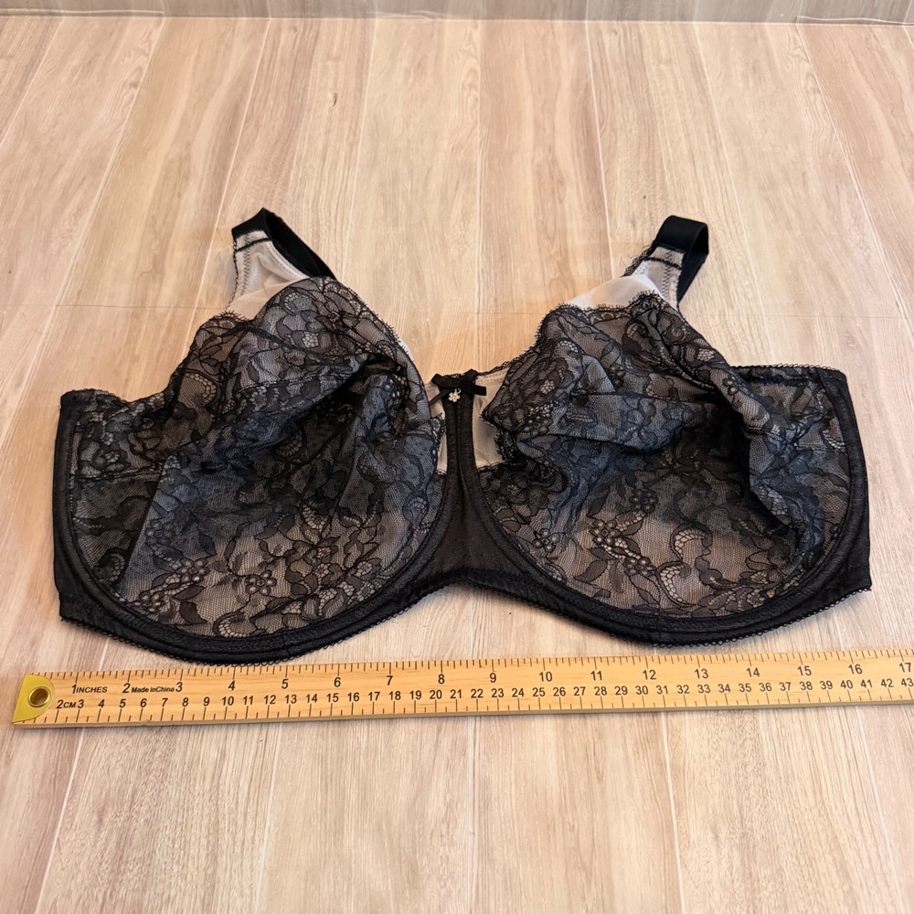 Wacoal Lace Underwire Bra Womens 38H Black Beige Excellent Full Coverage Floral